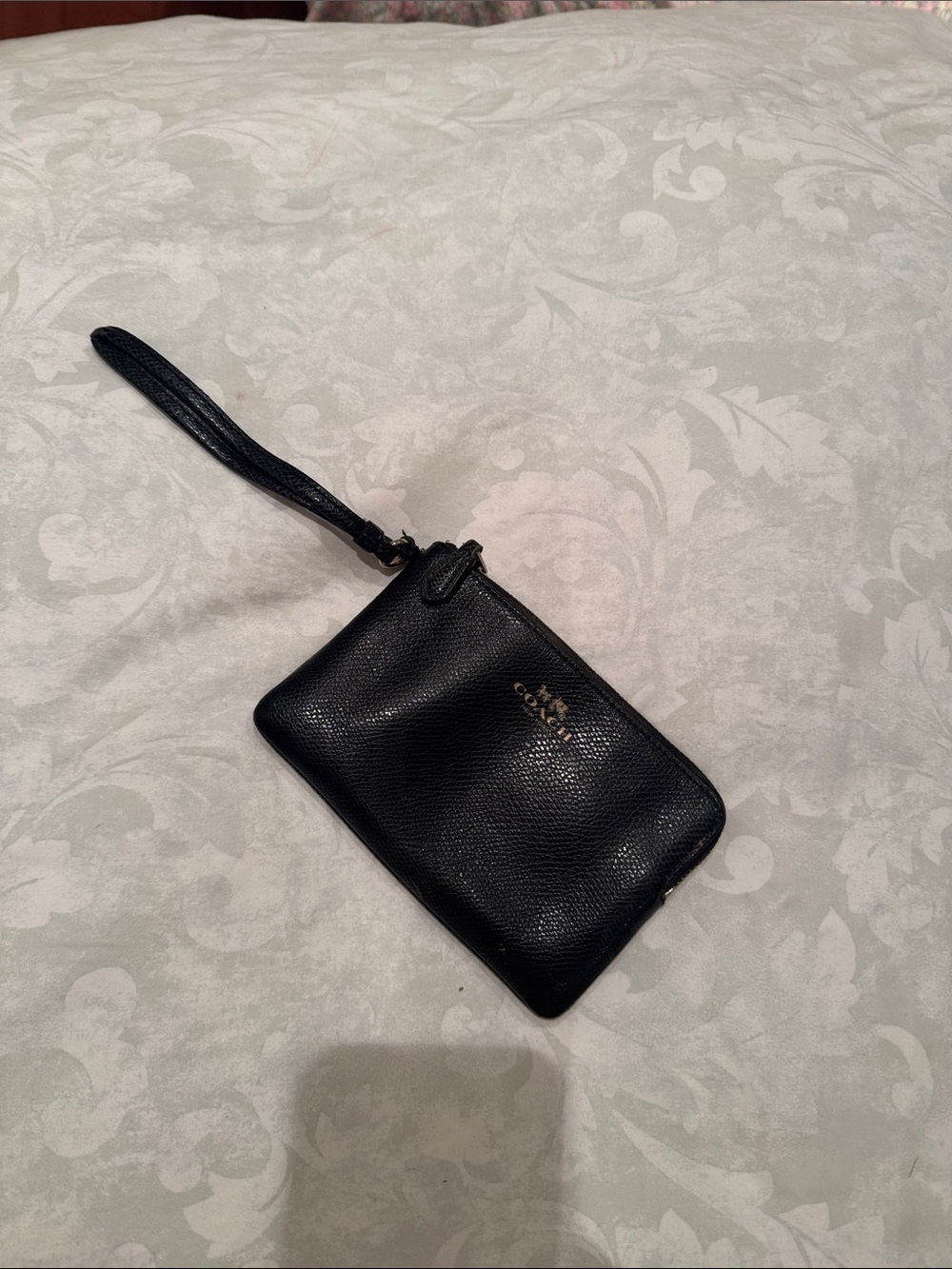 Coach Black Pebbled Leather Wristlet with Gold Logo